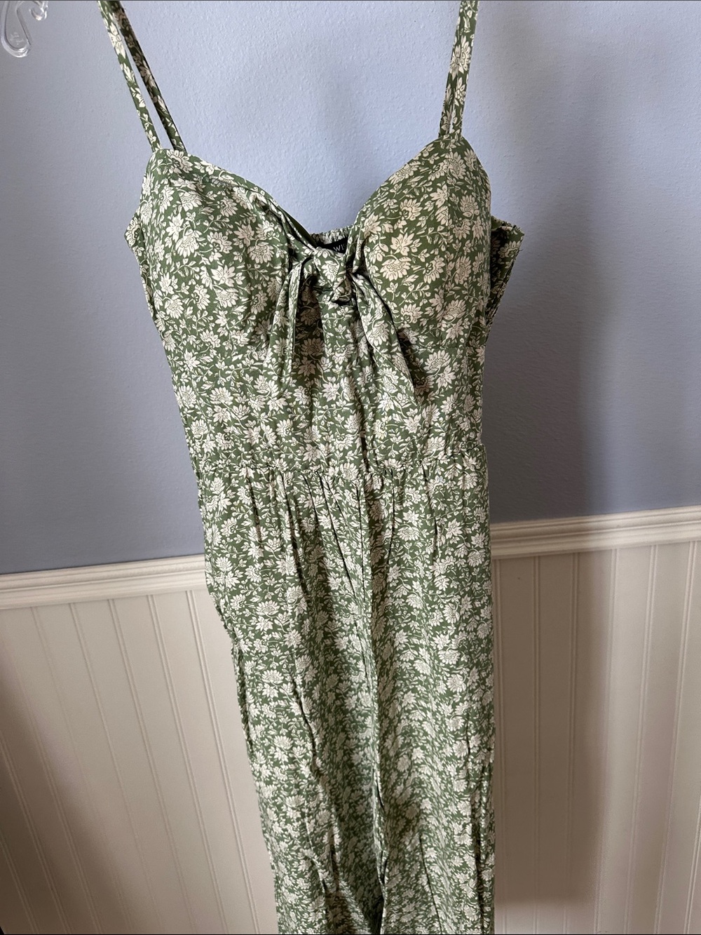 As U Wish Green Floral Tie-Front Jumpsuit